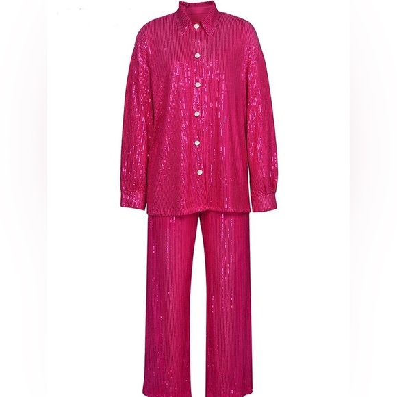 Sequin shirt pants set 3 PCs top bottom bra top NWT - Picture 4 of 4